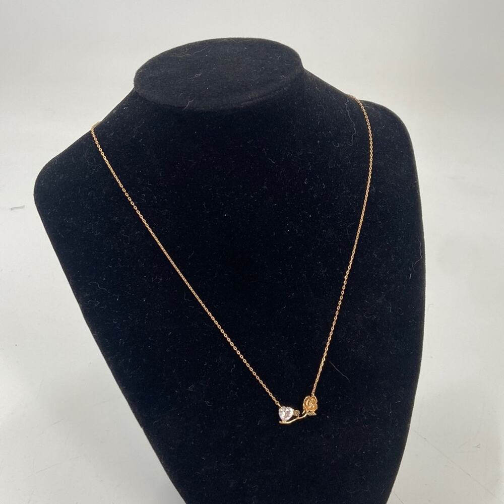 Disney gold tone cz heart and rosé beauty and the beast necklace